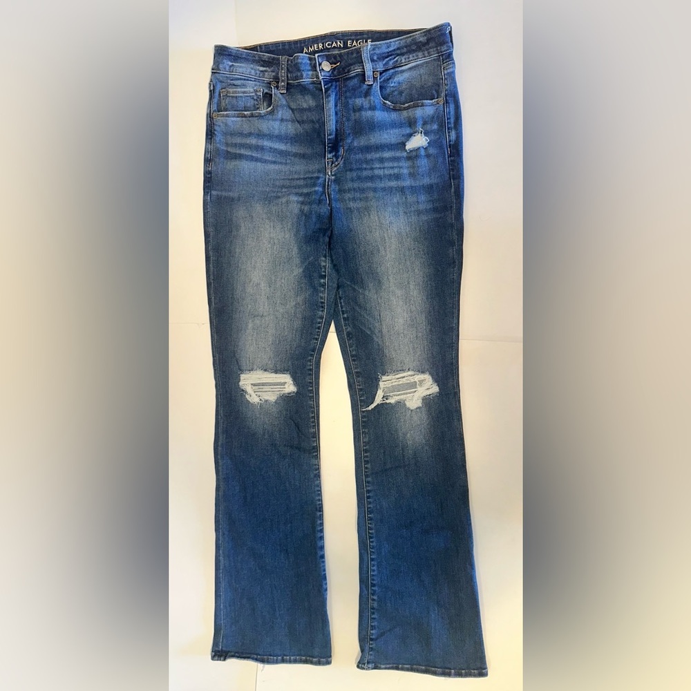 American Eagle Jeans Hi-Rise Skinny Kick Bootcut Womens Size 12 Long Medium Wash